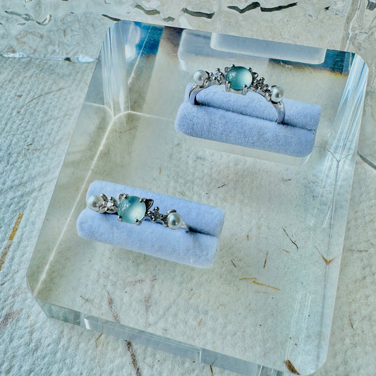 Icy Blue Jadeite Kitten Cabochon Ring