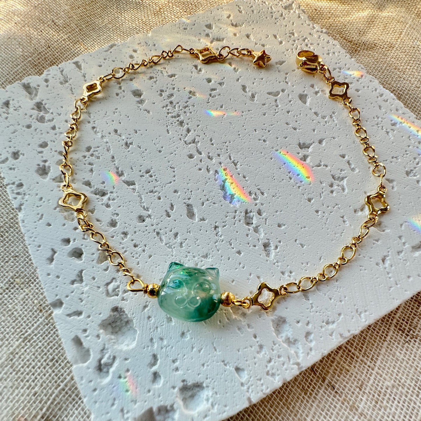Cat Jadeite Charm Bracelet