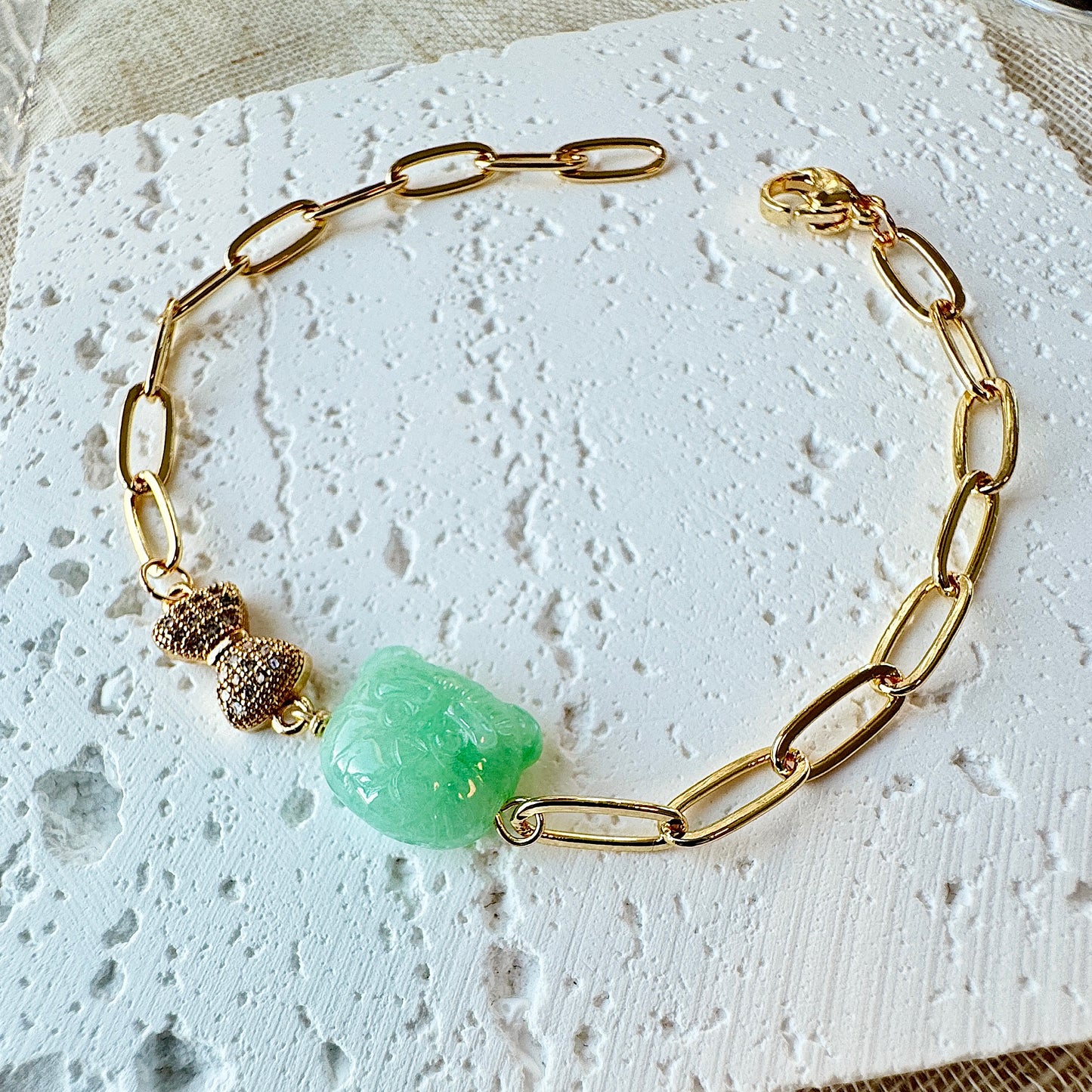 Teddy Bear Jadeite Charm Bracelet
