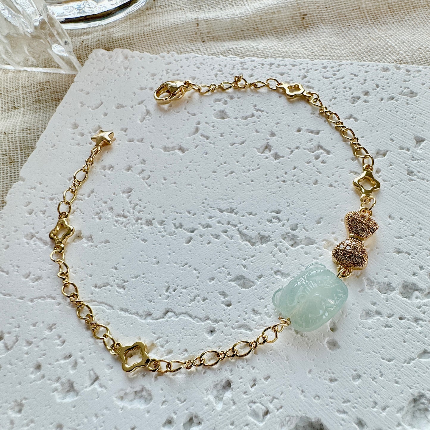 Teddy Bear Jadeite Charm Bracelet