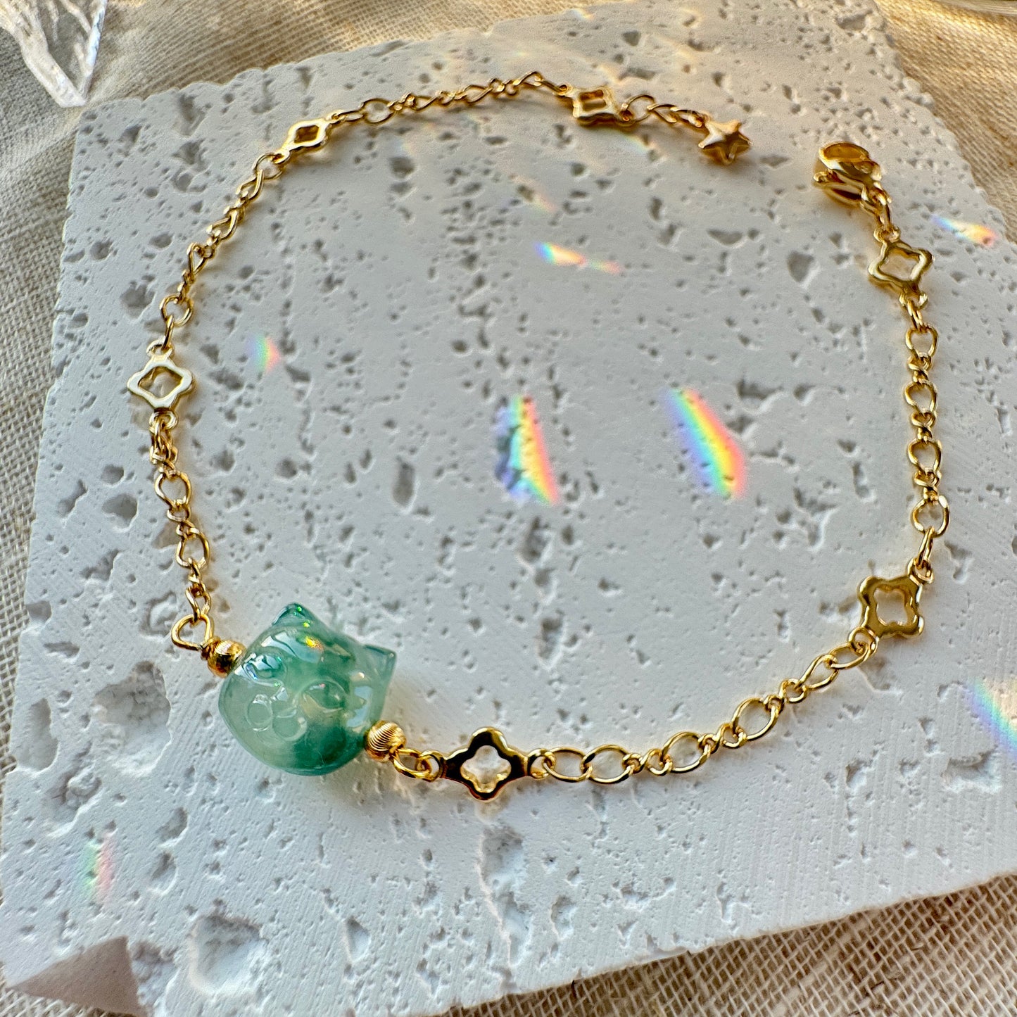 Cat Jadeite Charm Bracelet