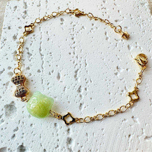 Teddy Bear Jadeite Charm Bracelet