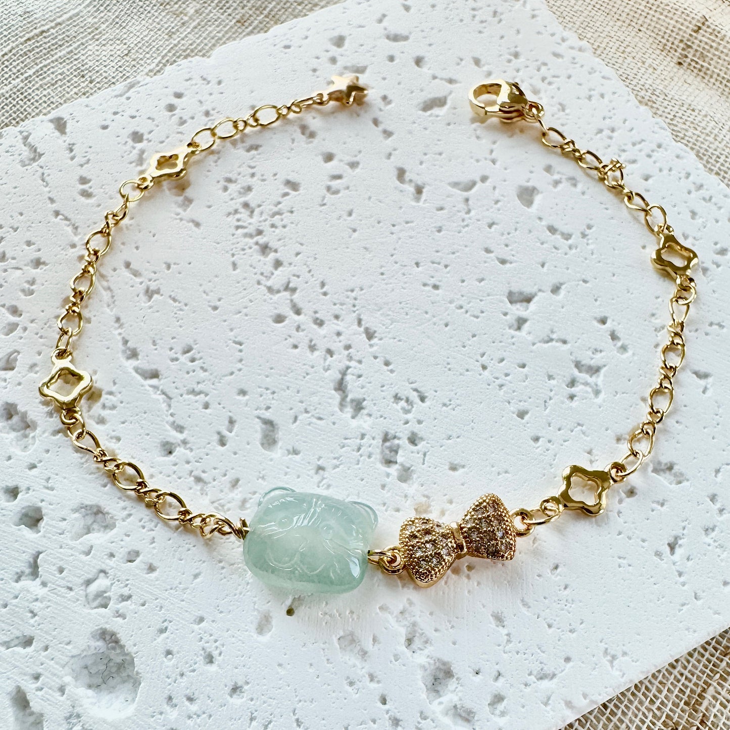 Teddy Bear Jadeite Charm Bracelet