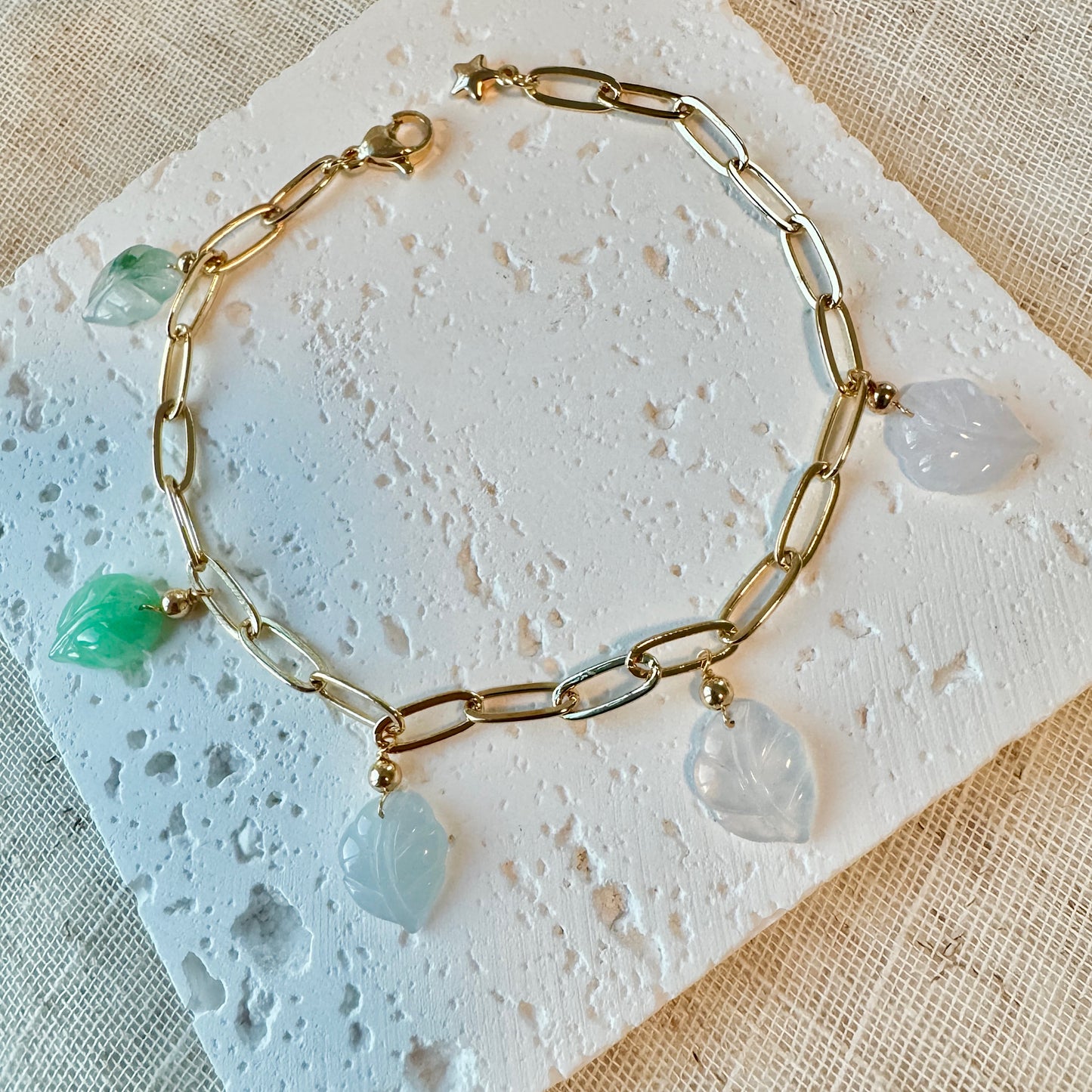 Multi-color Leaf Jadeite Charm Bracelet