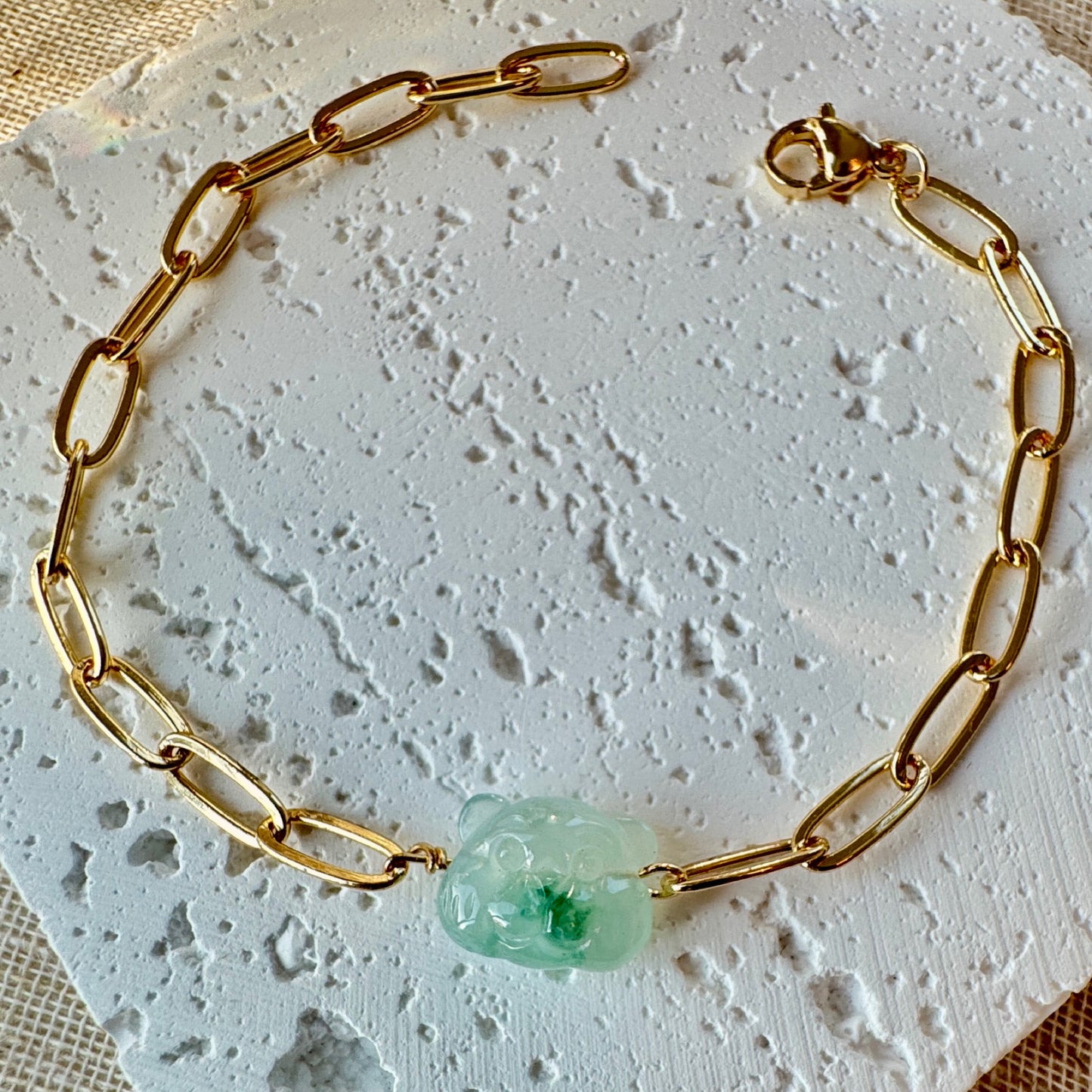 Teddy Bear Jadeite Charm Bracelet