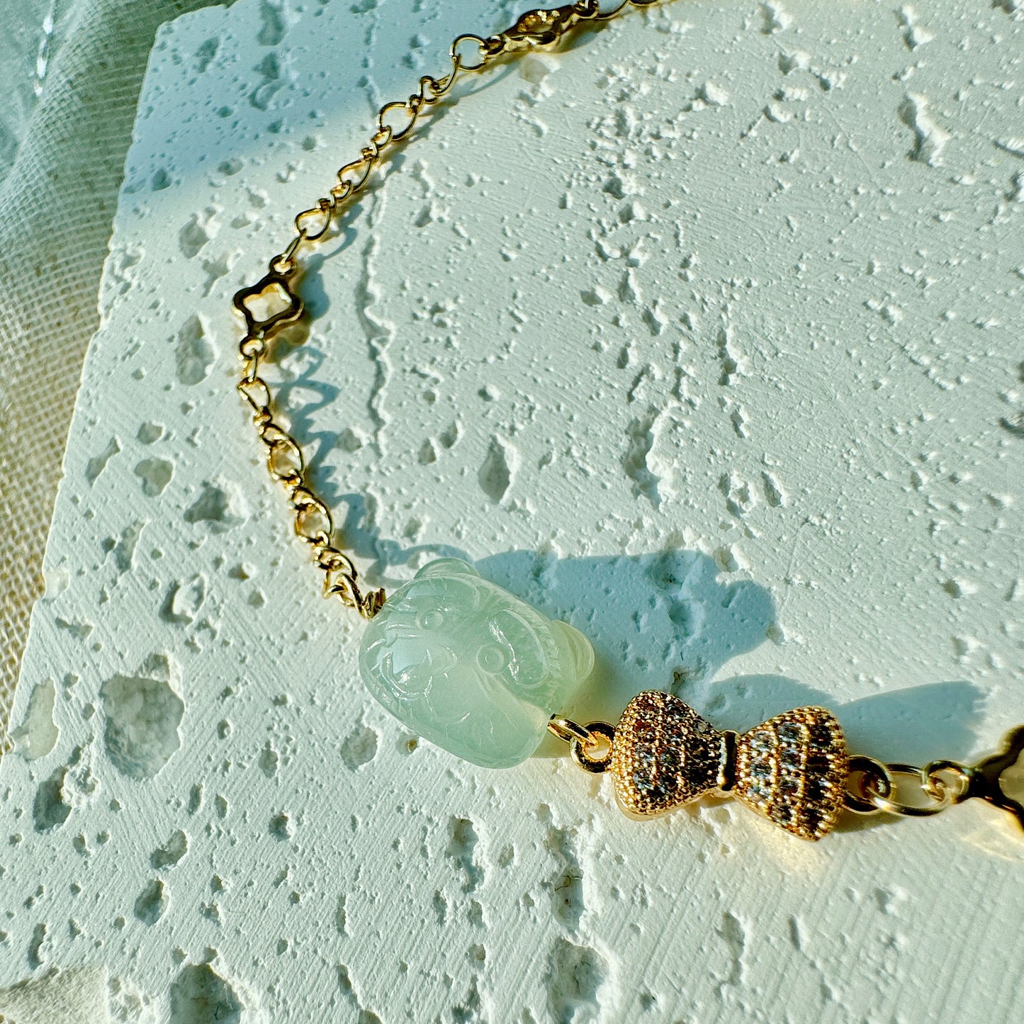 Teddy Bear Jadeite Charm Bracelet