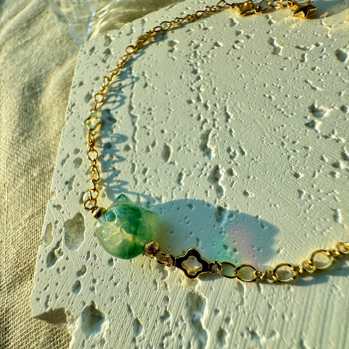 Cat Jadeite Charm Bracelet