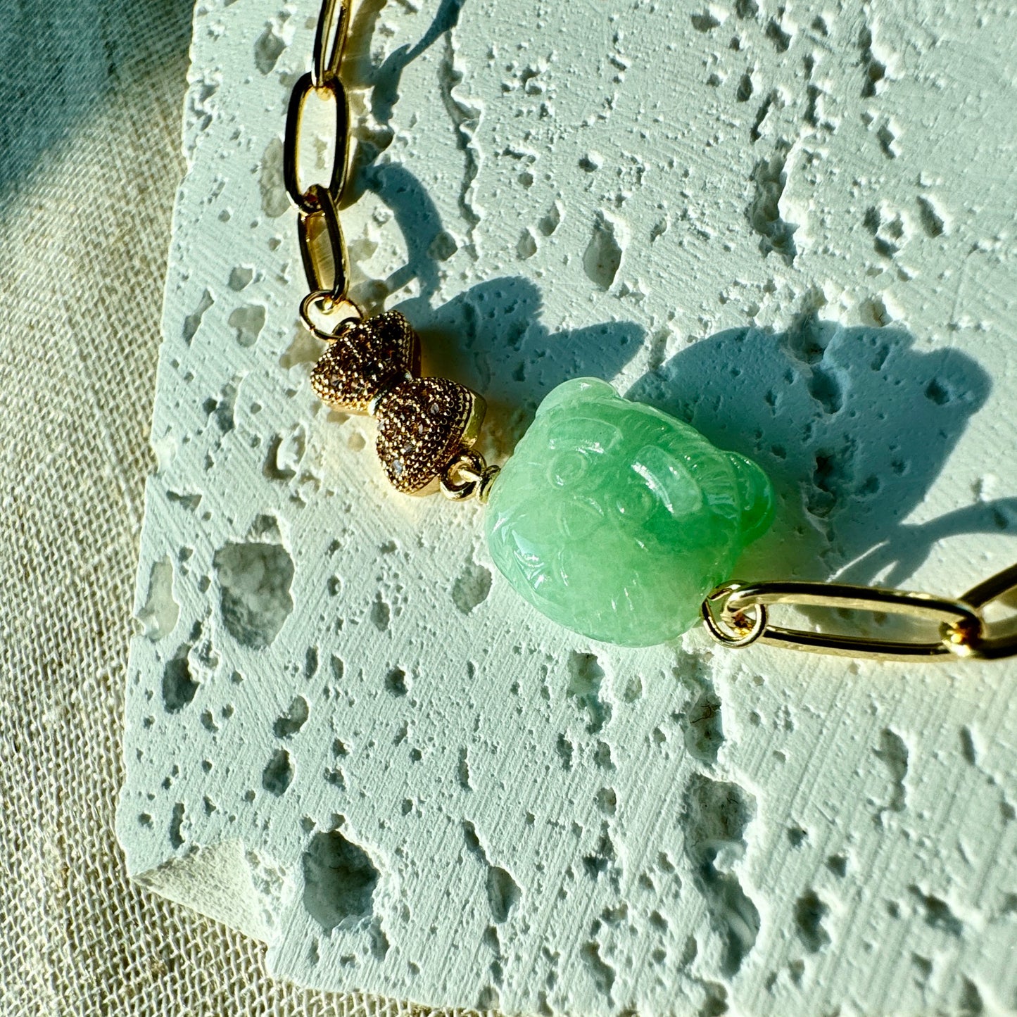 Teddy Bear Jadeite Charm Bracelet
