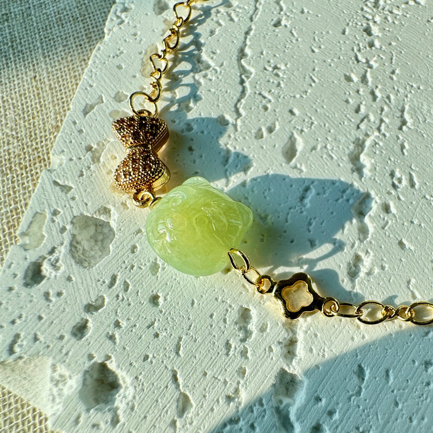 Teddy Bear Jadeite Charm Bracelet