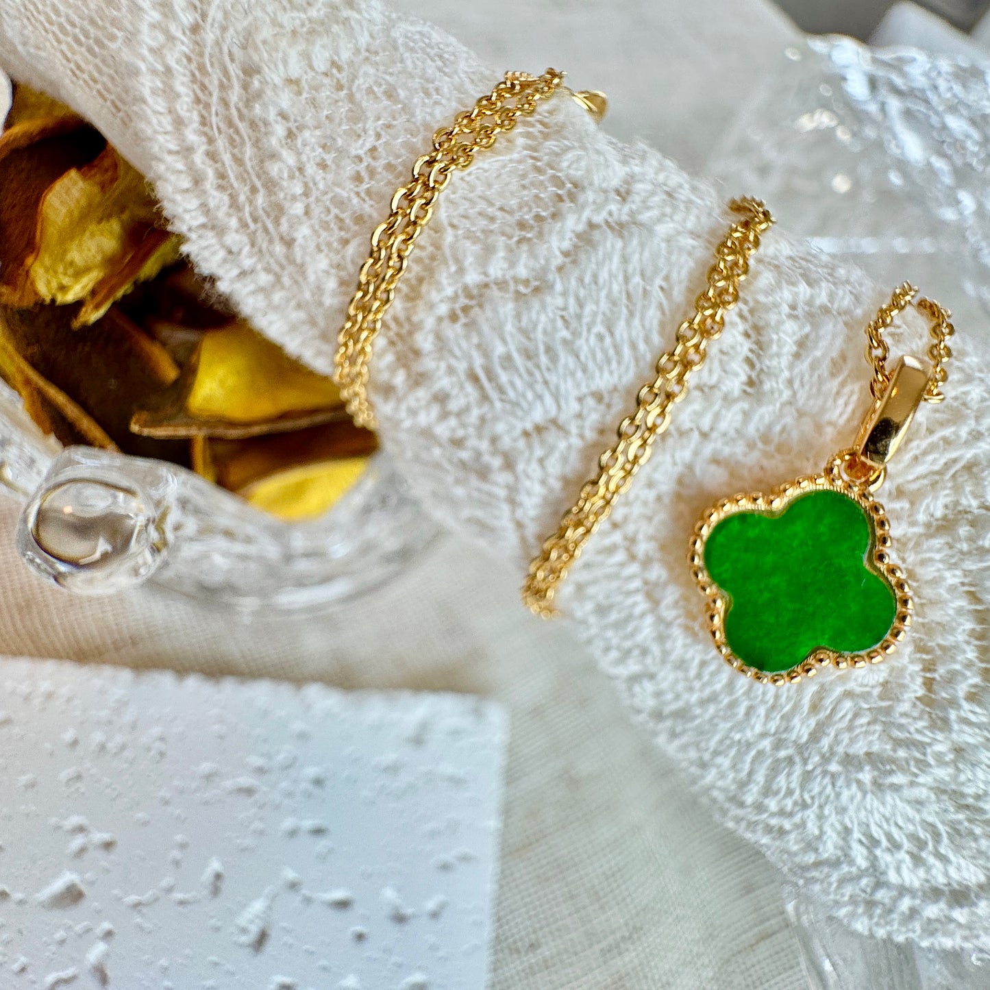 Four Leaf Clover Jadeite Pendant Necklace