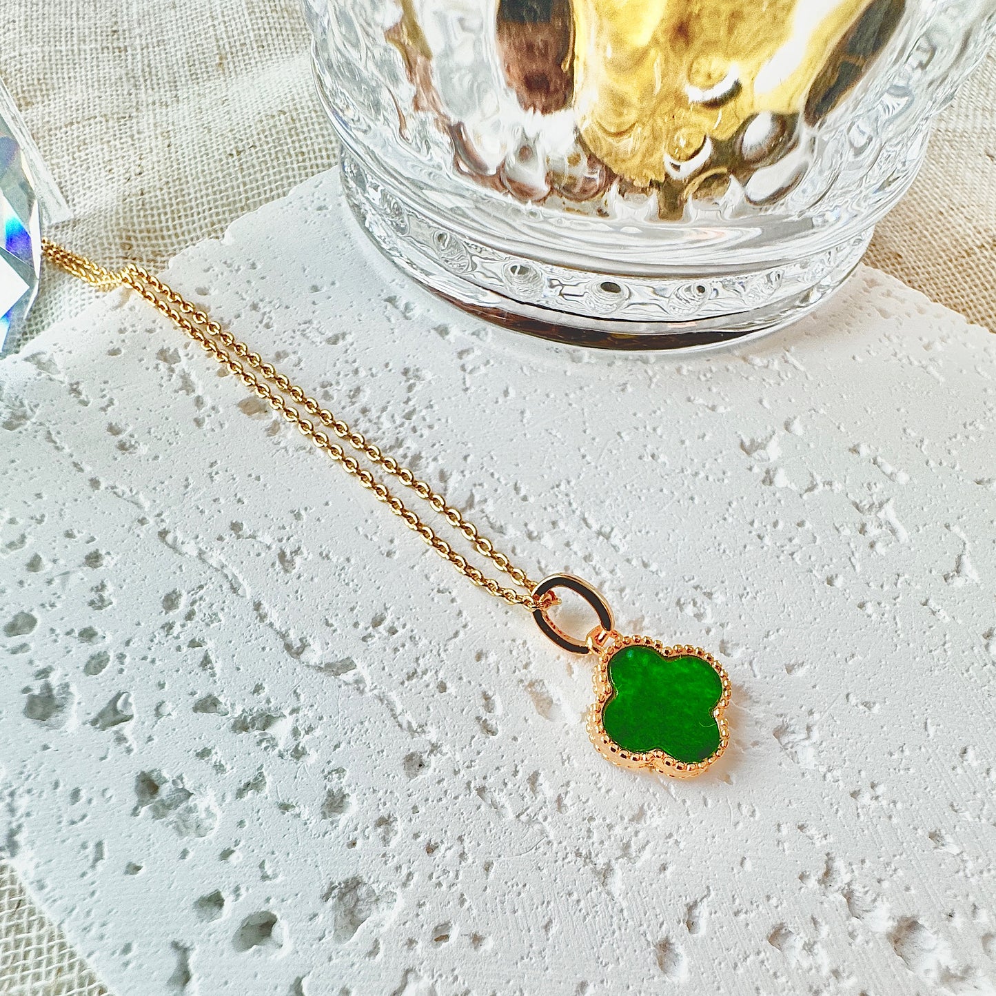 Four Leaf Clover Jadeite Pendant Necklace