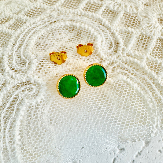 Green Circle Disc Jadeite Earrings