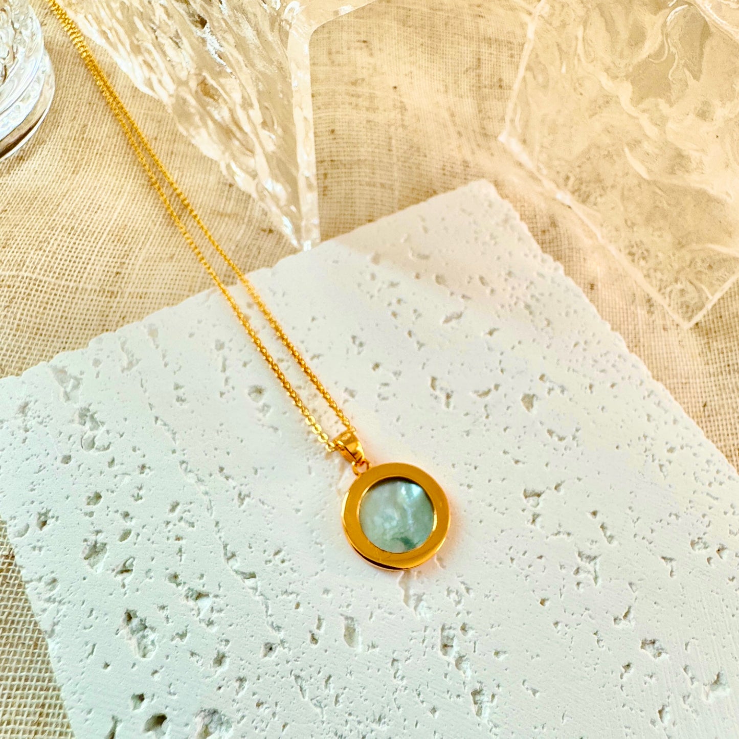 Green Jadeite Disc Pendant Necklace