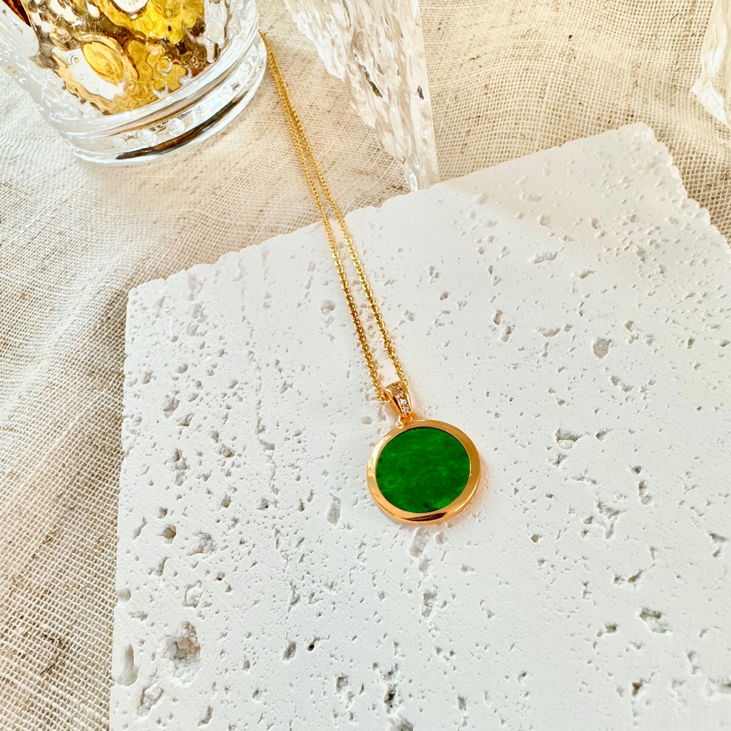 Green Jadeite Disc Pendant Necklace