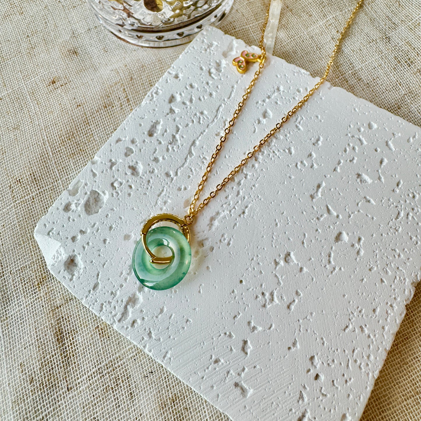Icy Blue Jadeite Donut Pendant Necklace