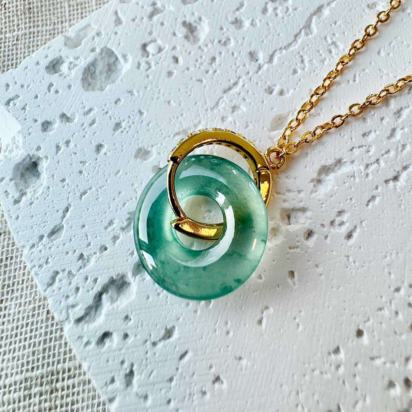 Icy Blue Jadeite Donut Pendant Necklace