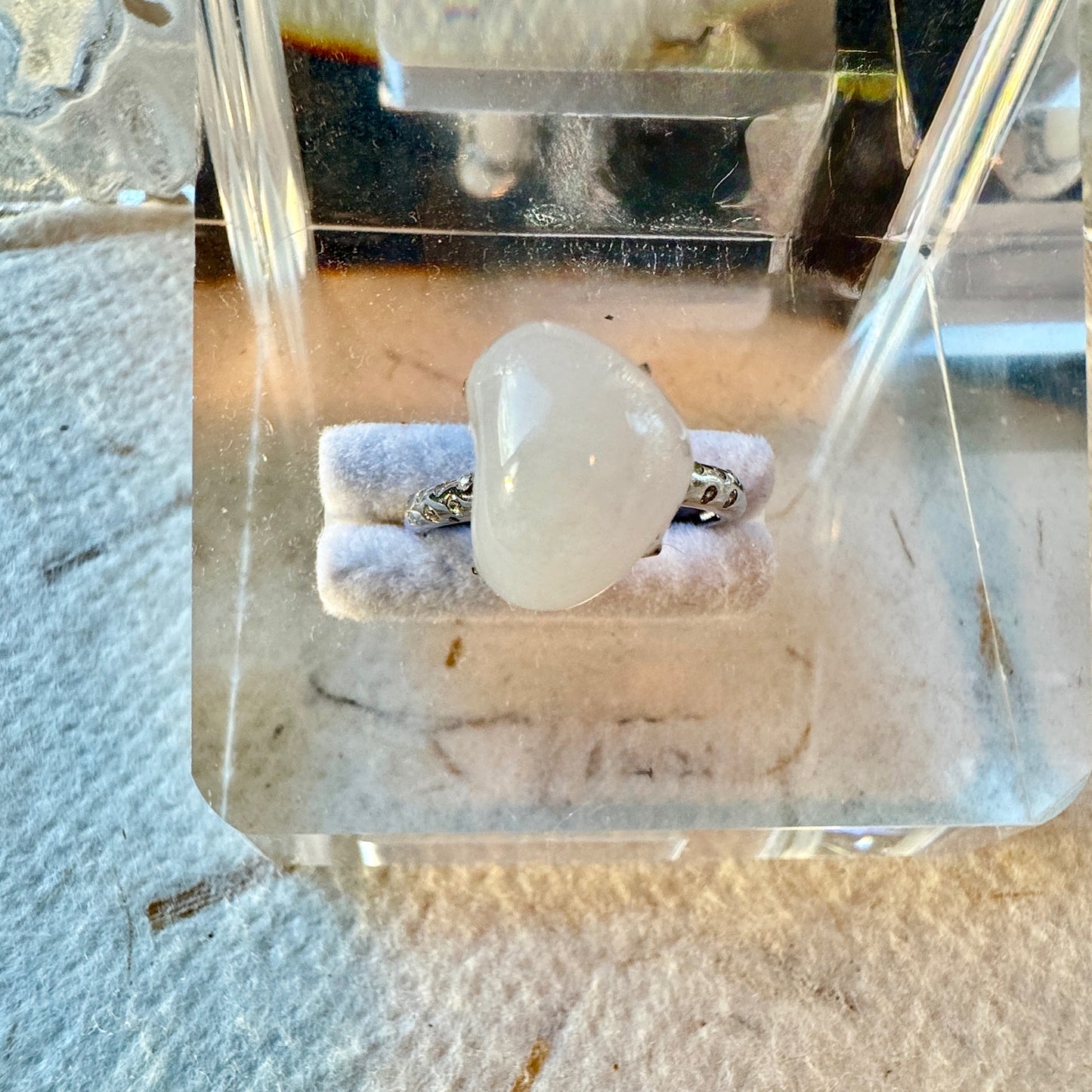 Icy White Heart Jadeite Ring
