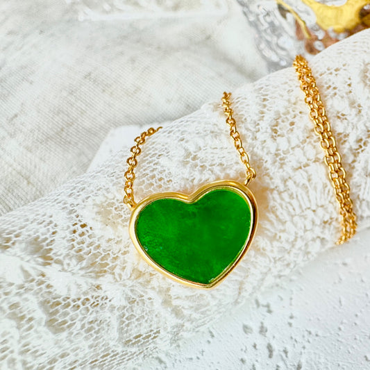 Green Jadeite Heart Pendant Necklace
