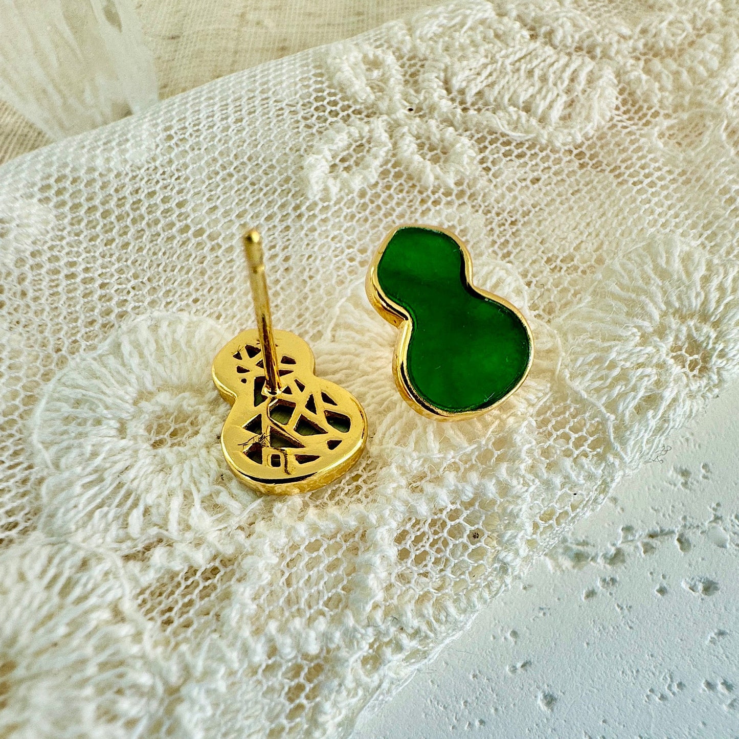 Green Hulu Calabash Jadeite Earrings