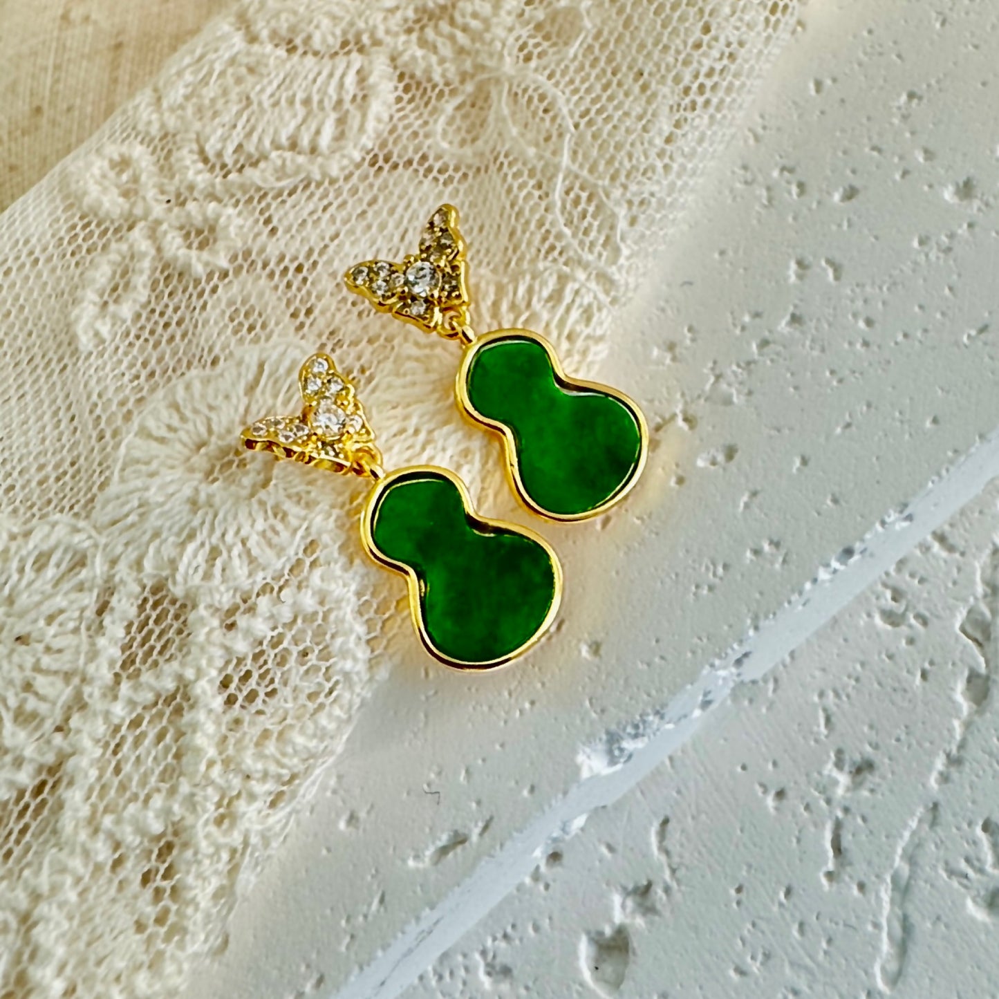 Green Hulu Calabash Jadeite Earrings