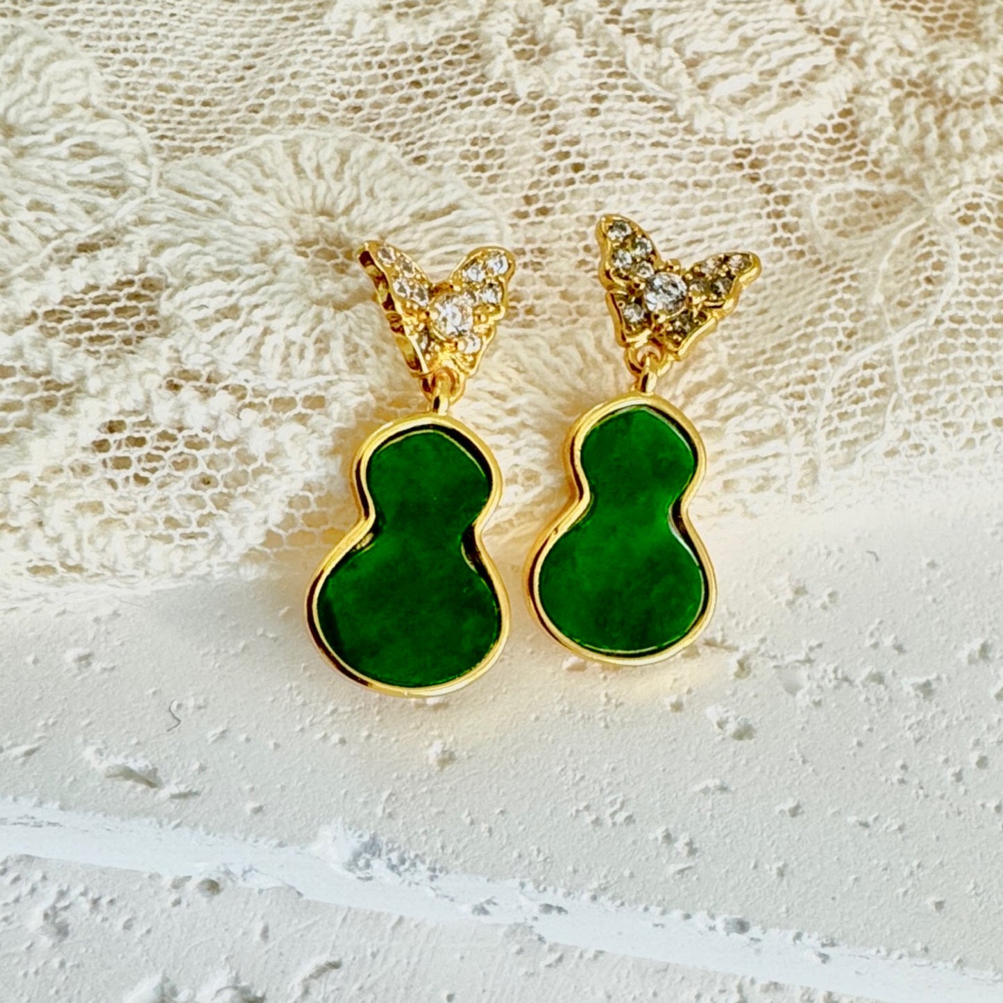 Green Hulu Calabash Jadeite Earrings