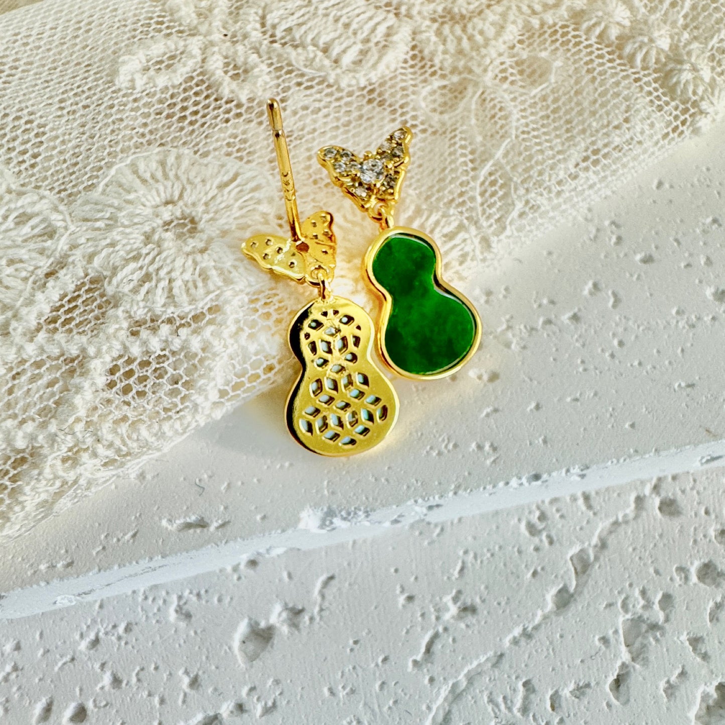Green Hulu Calabash Jadeite Earrings