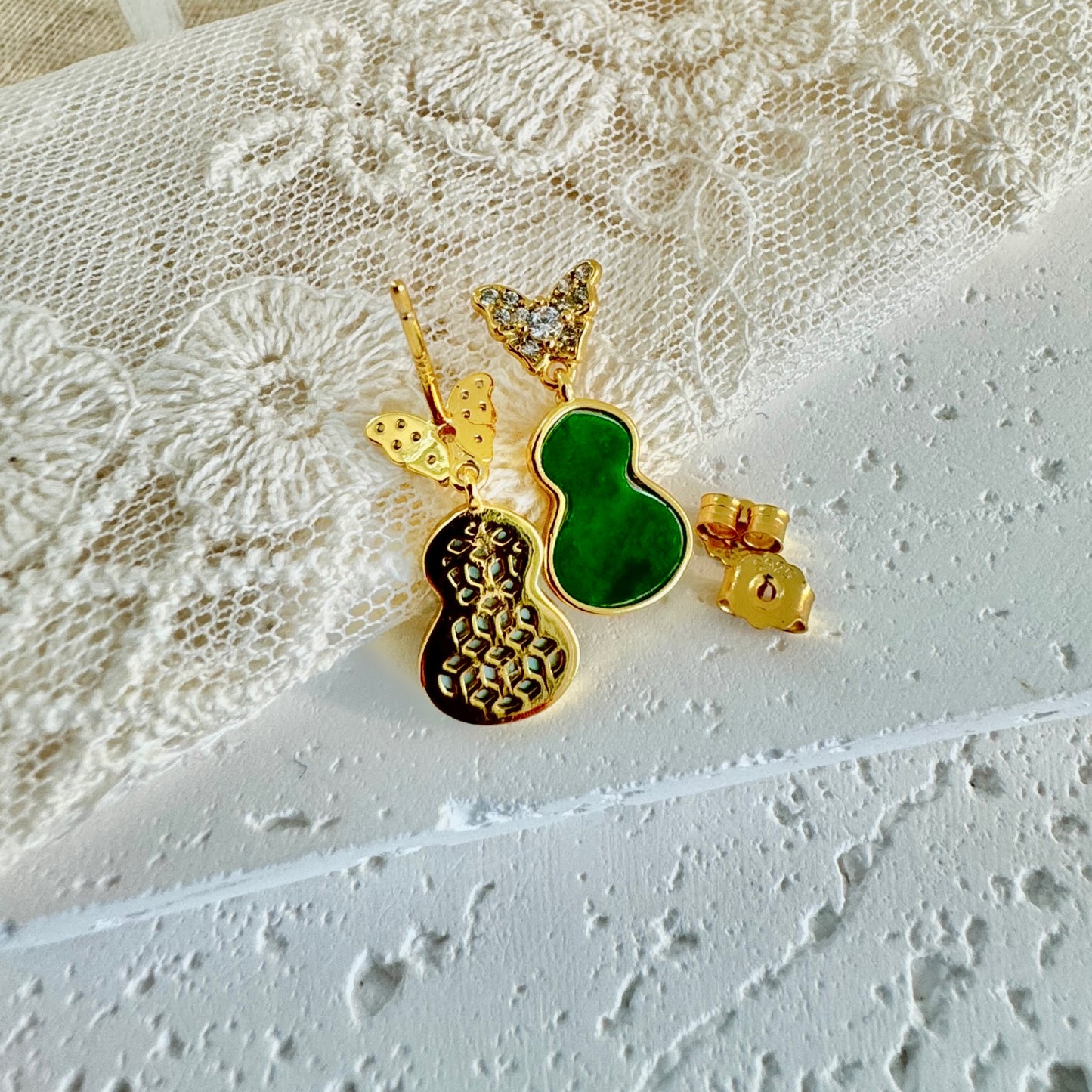 Green Hulu Calabash Jadeite Earrings
