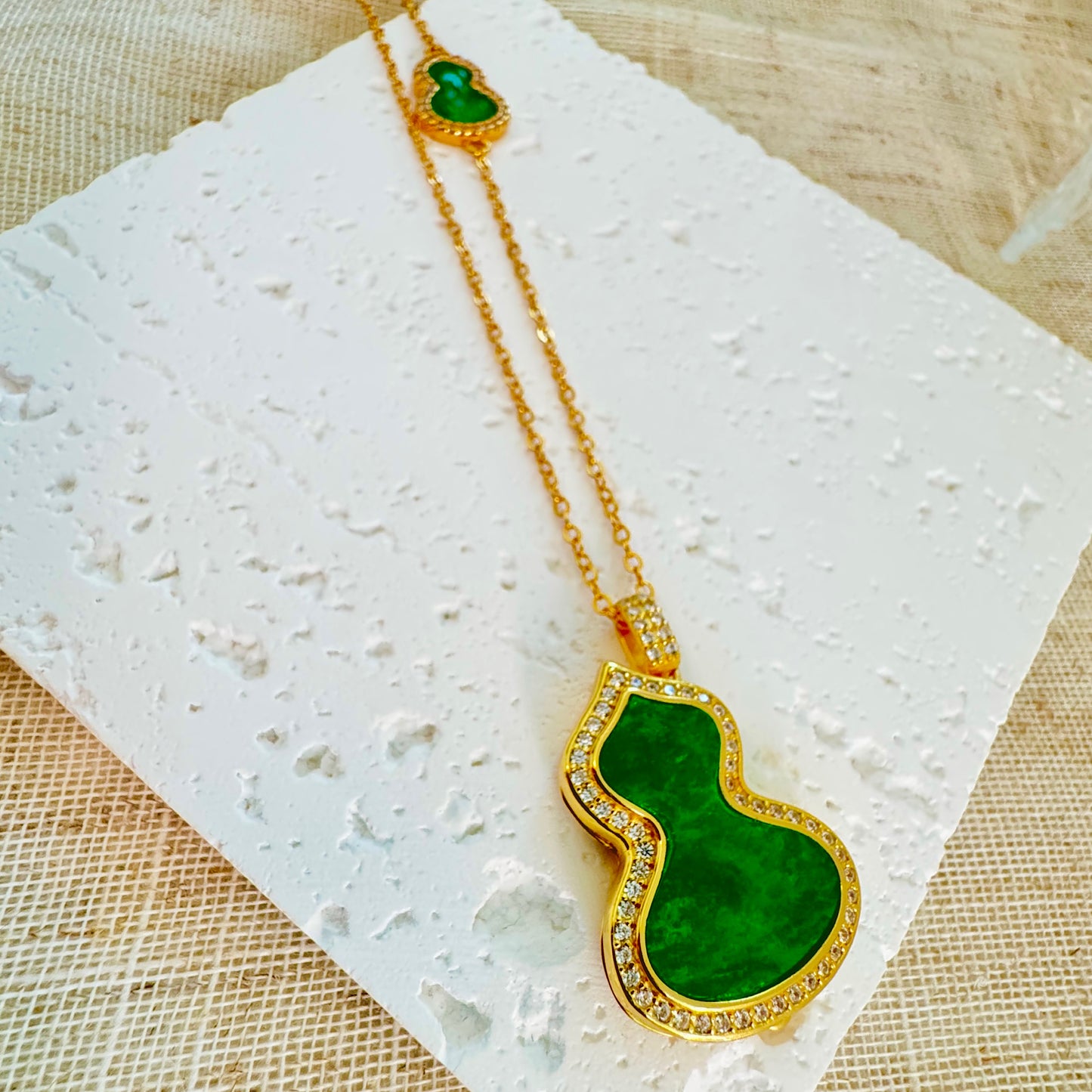 Green Hulu Calabash Jadeite Locket Necklace