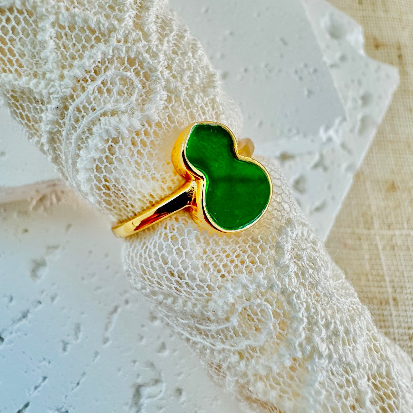 Green Hulu Calabash Jadeite Ring