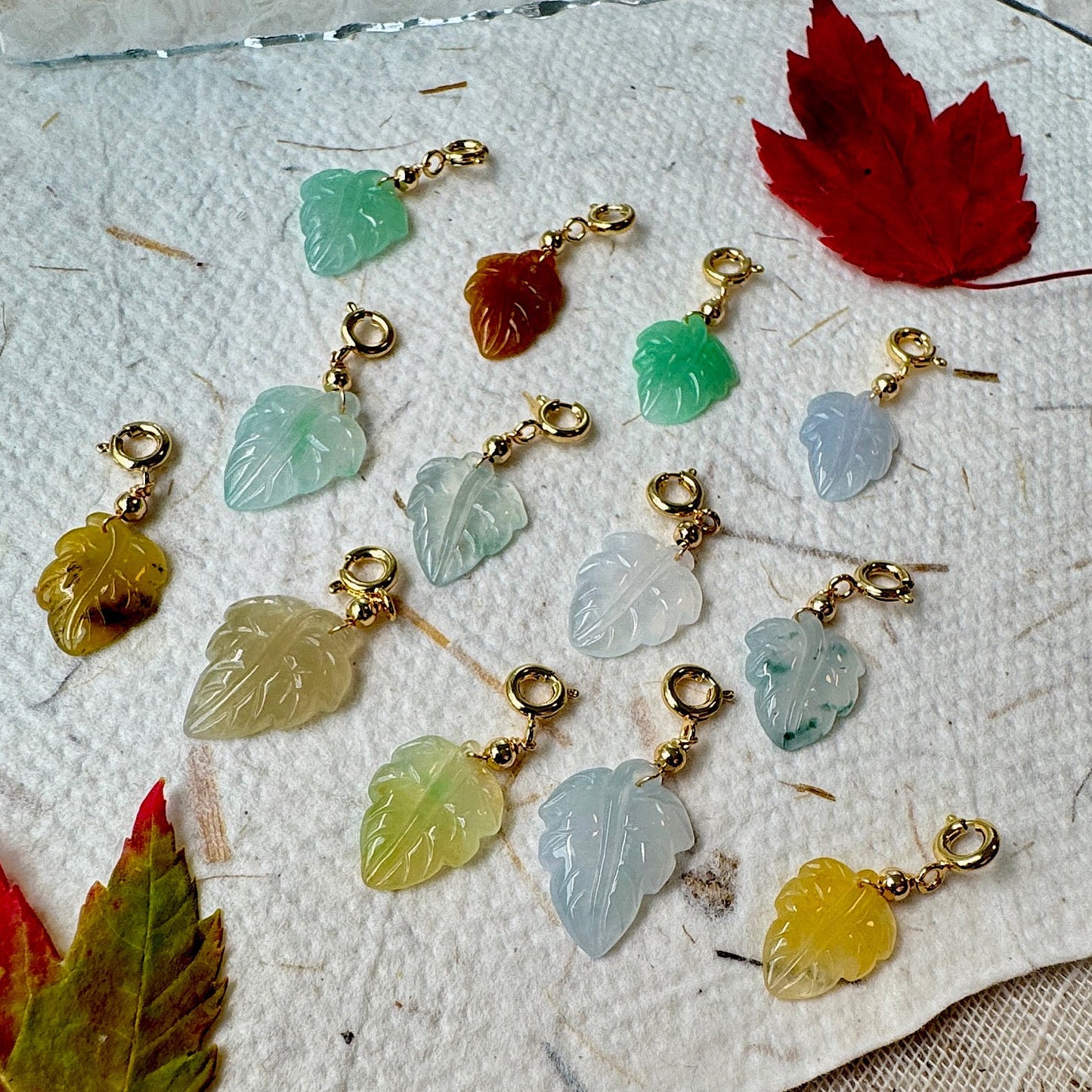 Maple Leaf Jadeite Charms