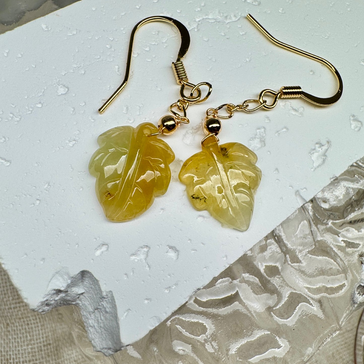 Maple Leaf Jadeite Dangle Earrings