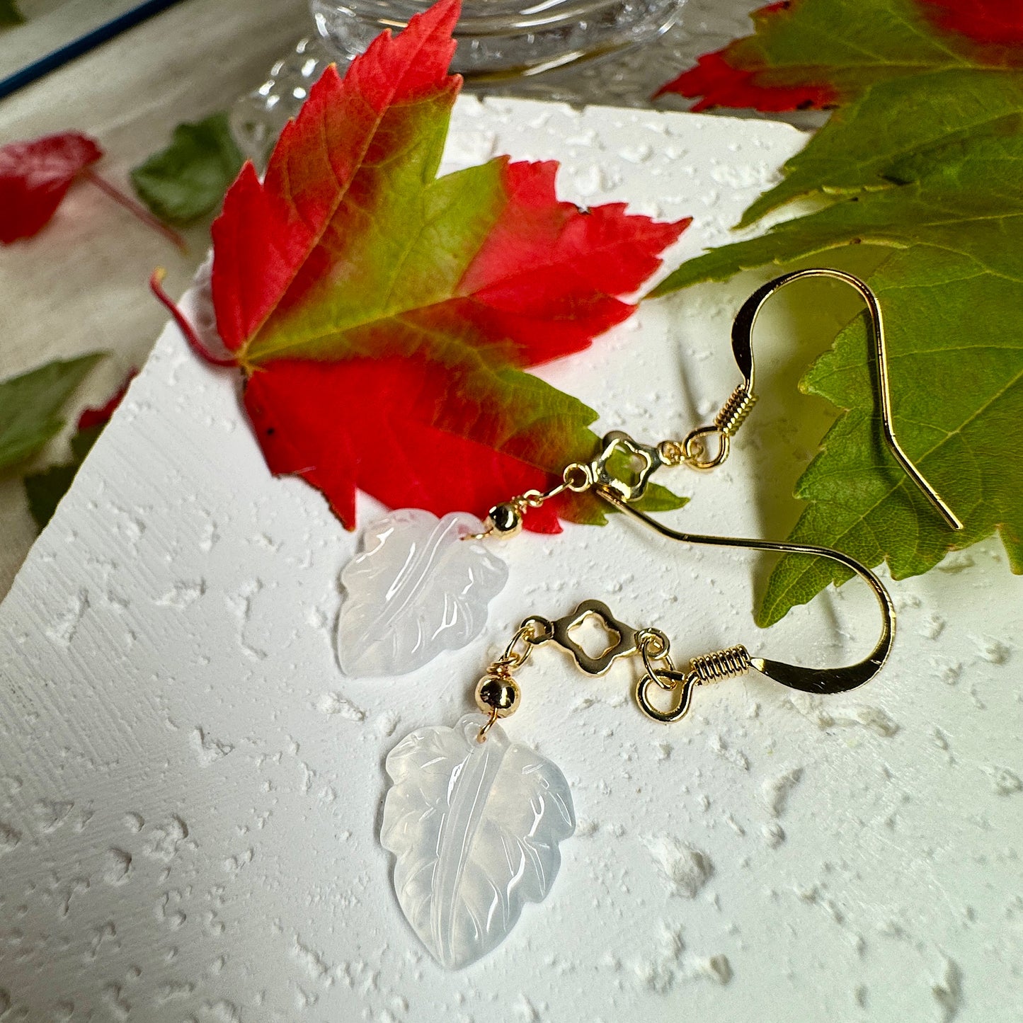 Maple Leaf Jadeite Dangle Earrings