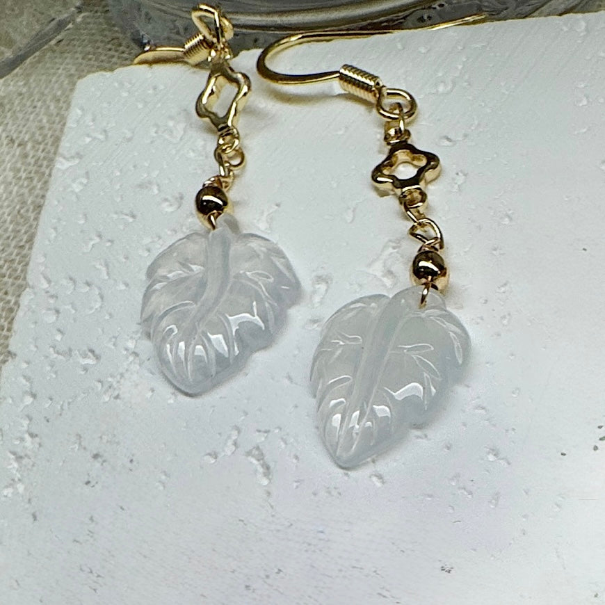 Maple Leaf Jadeite Dangle Earrings