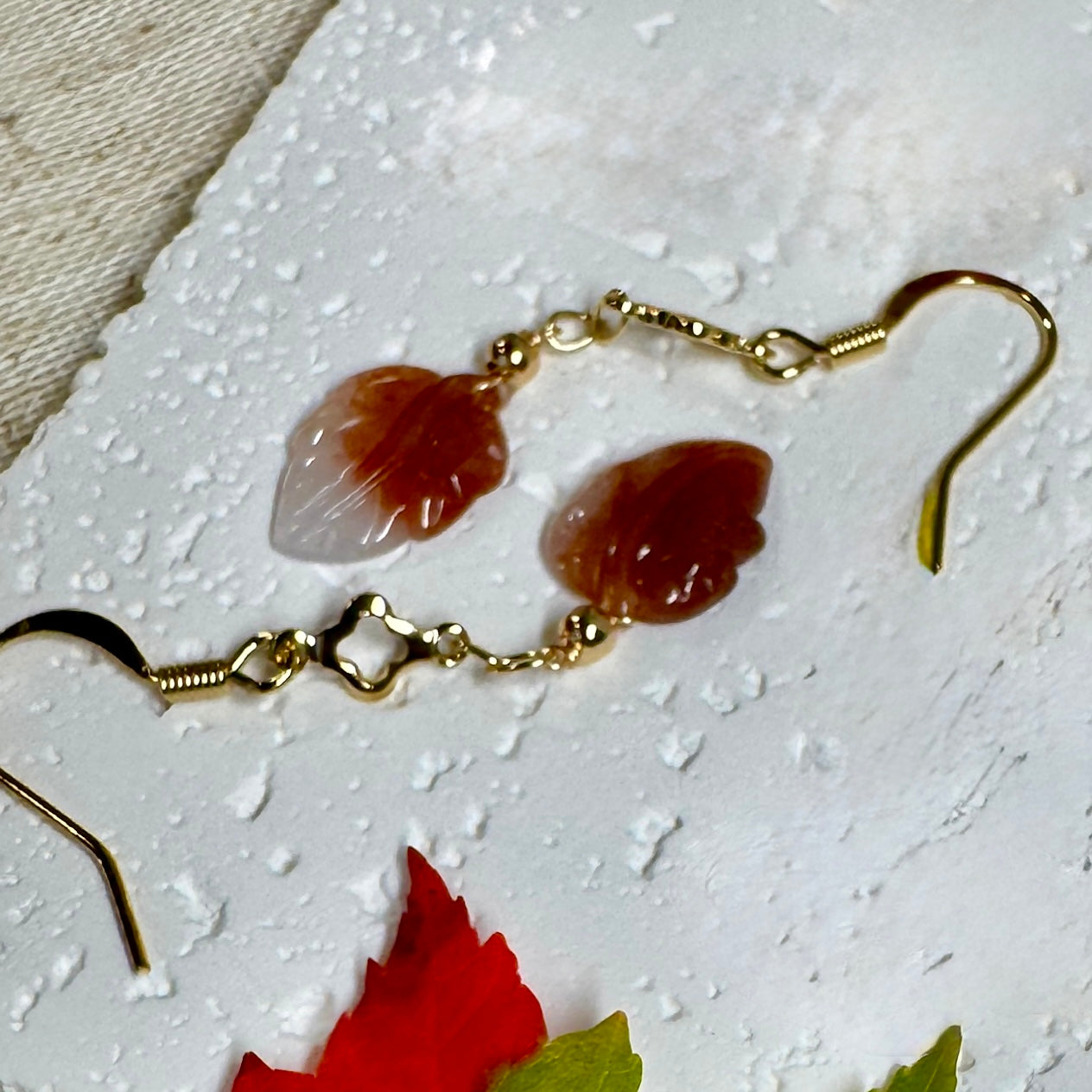 Maple Leaf Jadeite Dangle Earrings