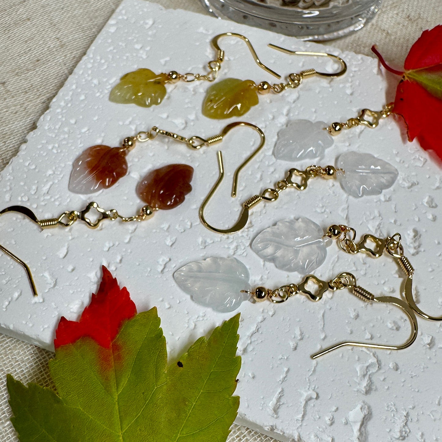 Maple Leaf Jadeite Dangle Earrings