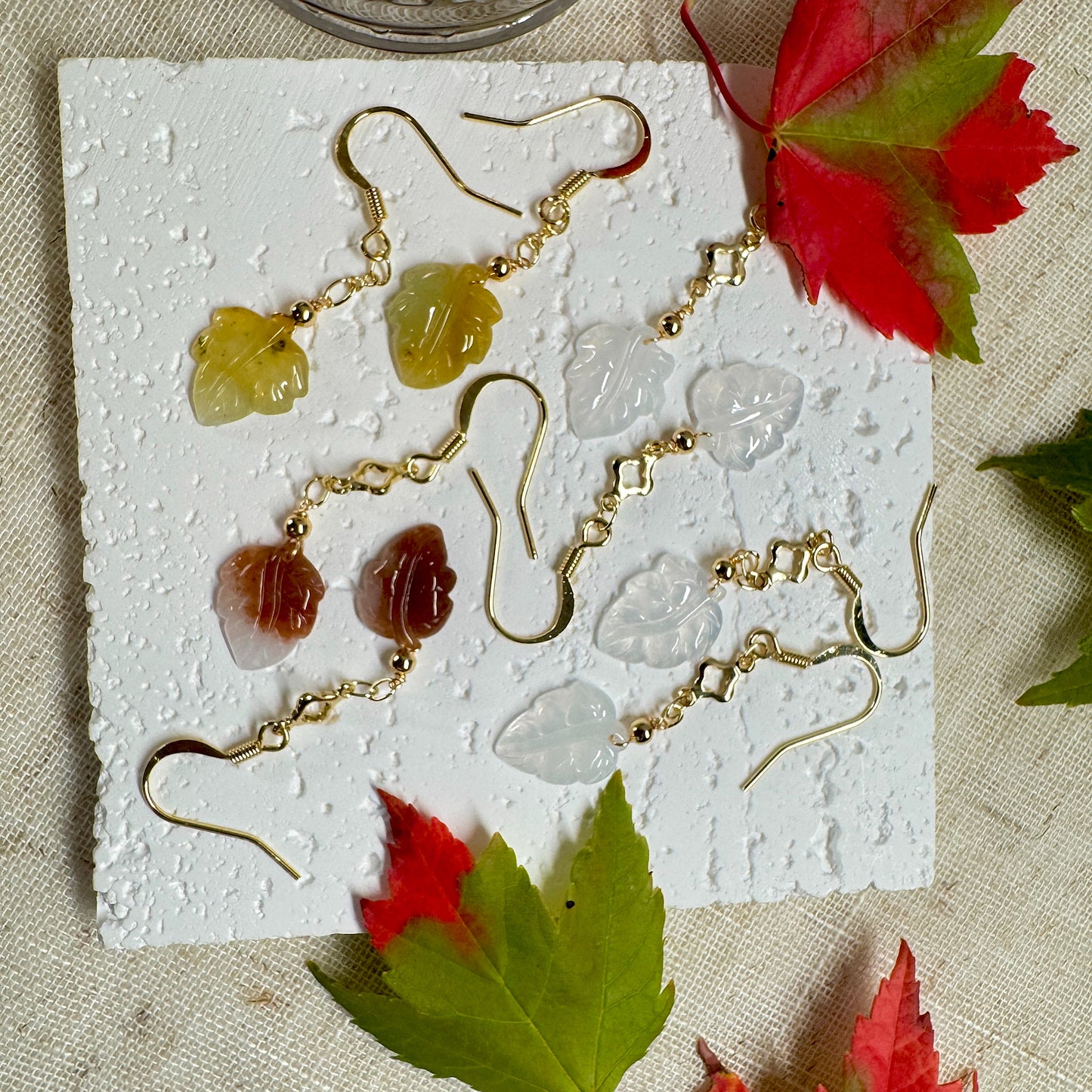 Maple Leaf Jadeite Dangle Earrings