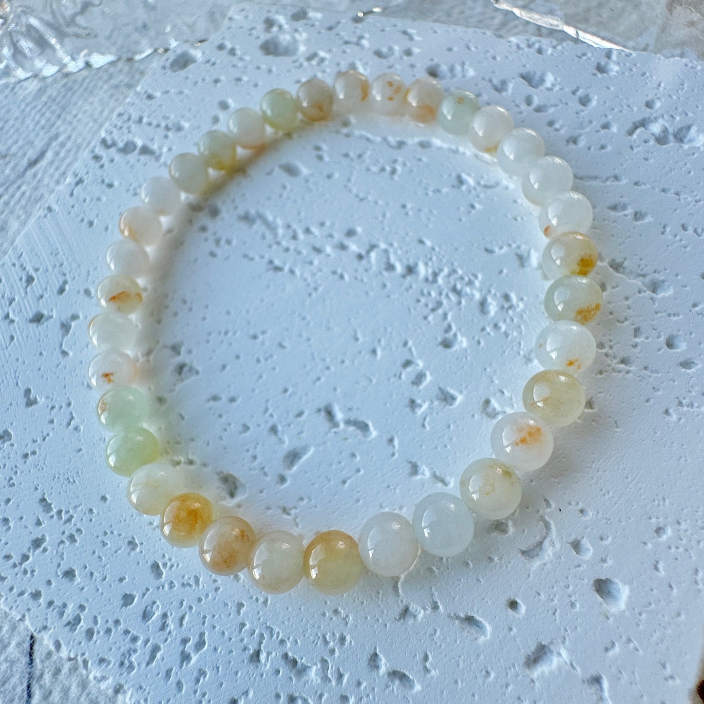 Icy White Moss Gold Fine Jadeite Beads Bracelet (c.5mm+)