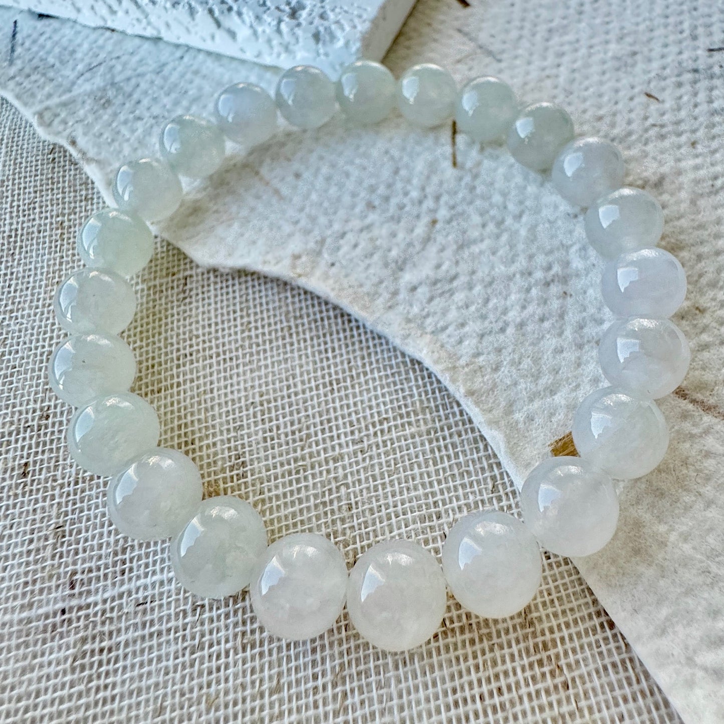 Icy White Fine Jadeite Beads Bracelet (c.9mm+)