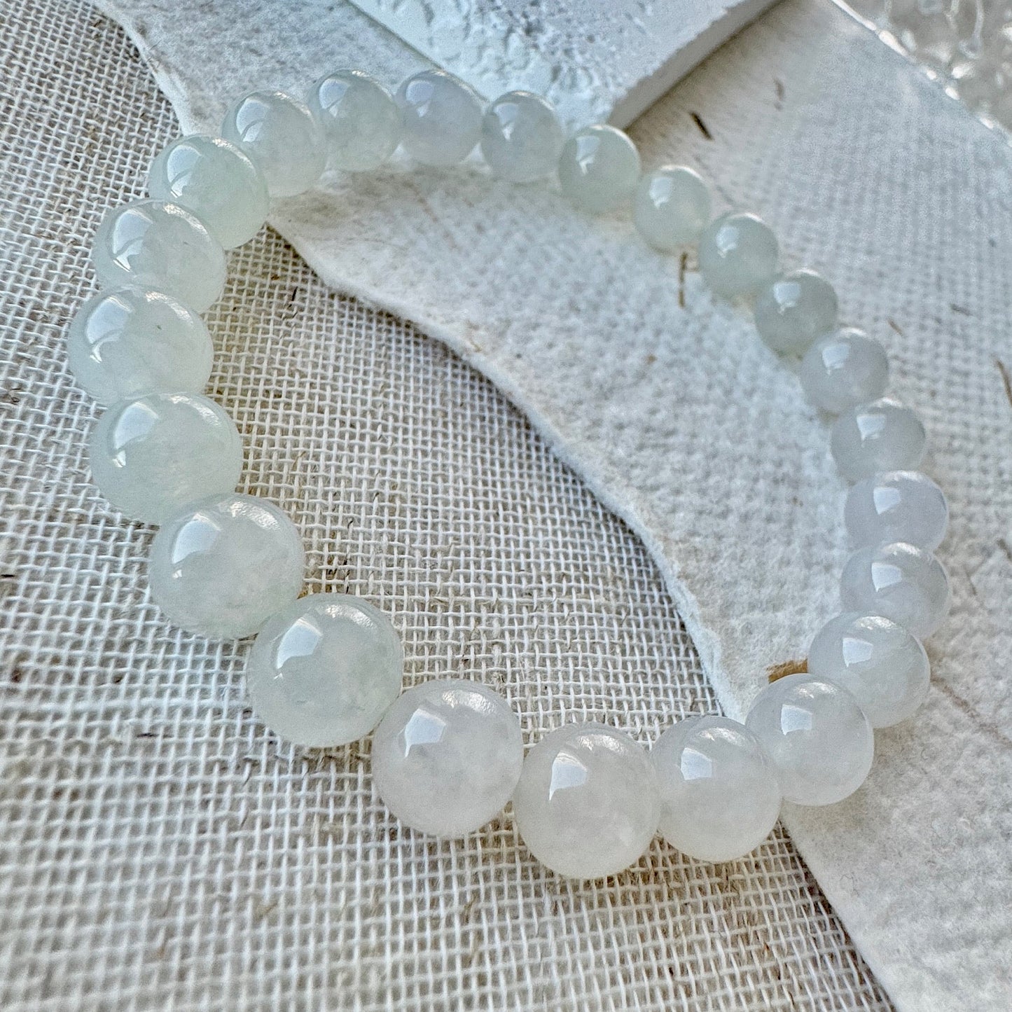 Icy White Fine Jadeite Beads Bracelet (c.9mm+)