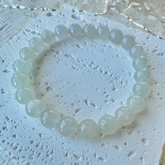 Icy White Fine Jadeite Beads Bracelet (c.9mm+)