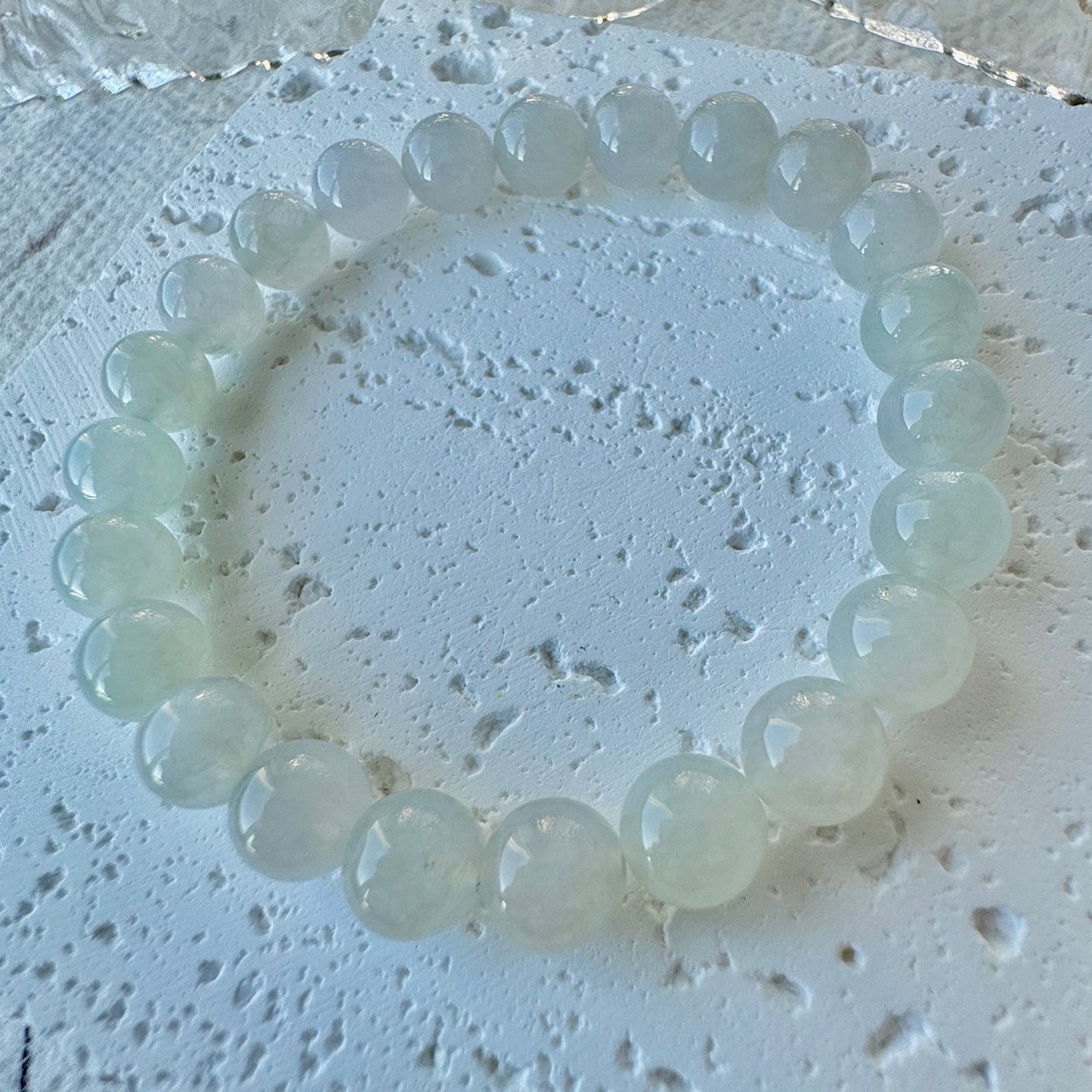 Icy White Fine Jadeite Beads Bracelet (c.9mm+)