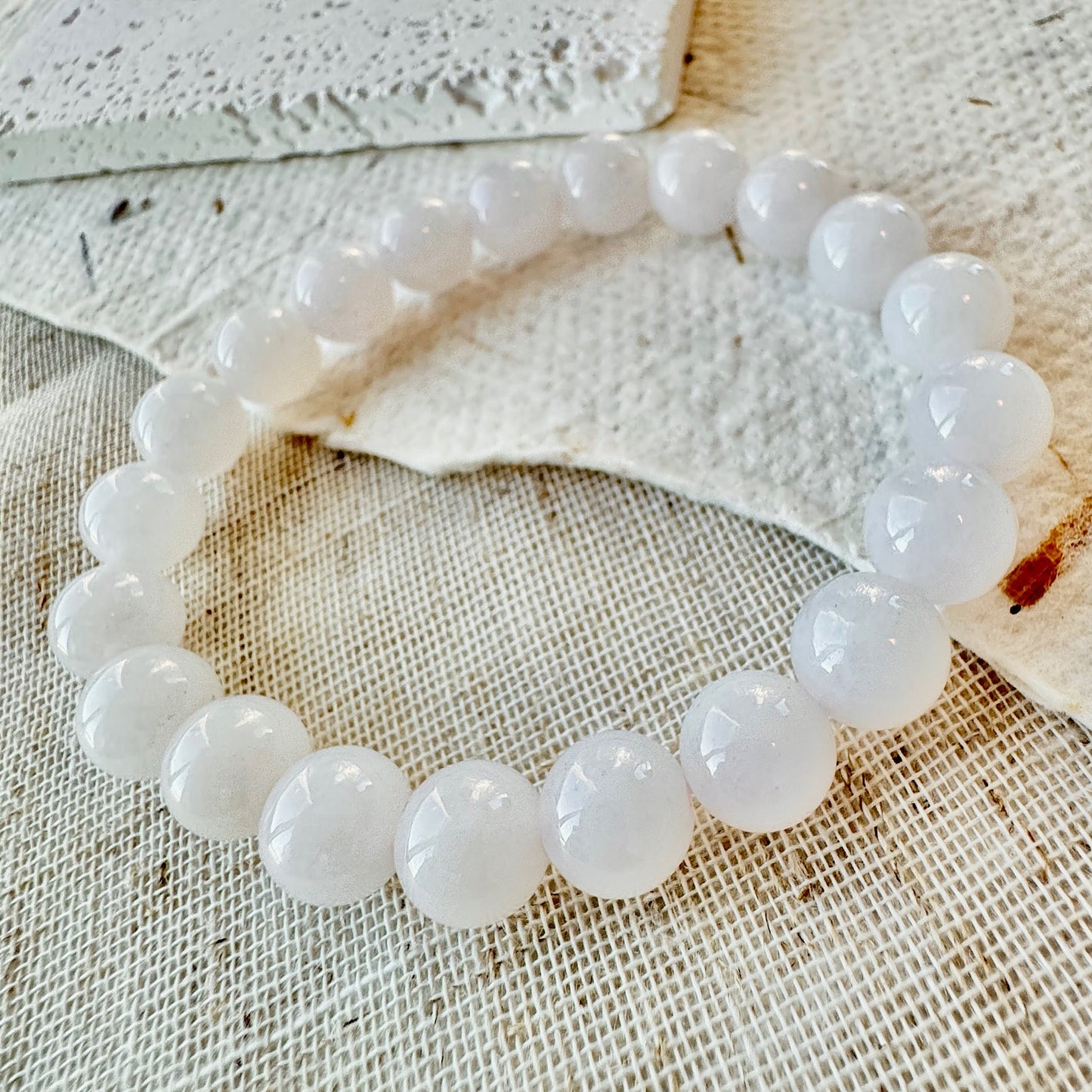 Icy White Fine Jadeite Beads Bracelet (c.10mm+)