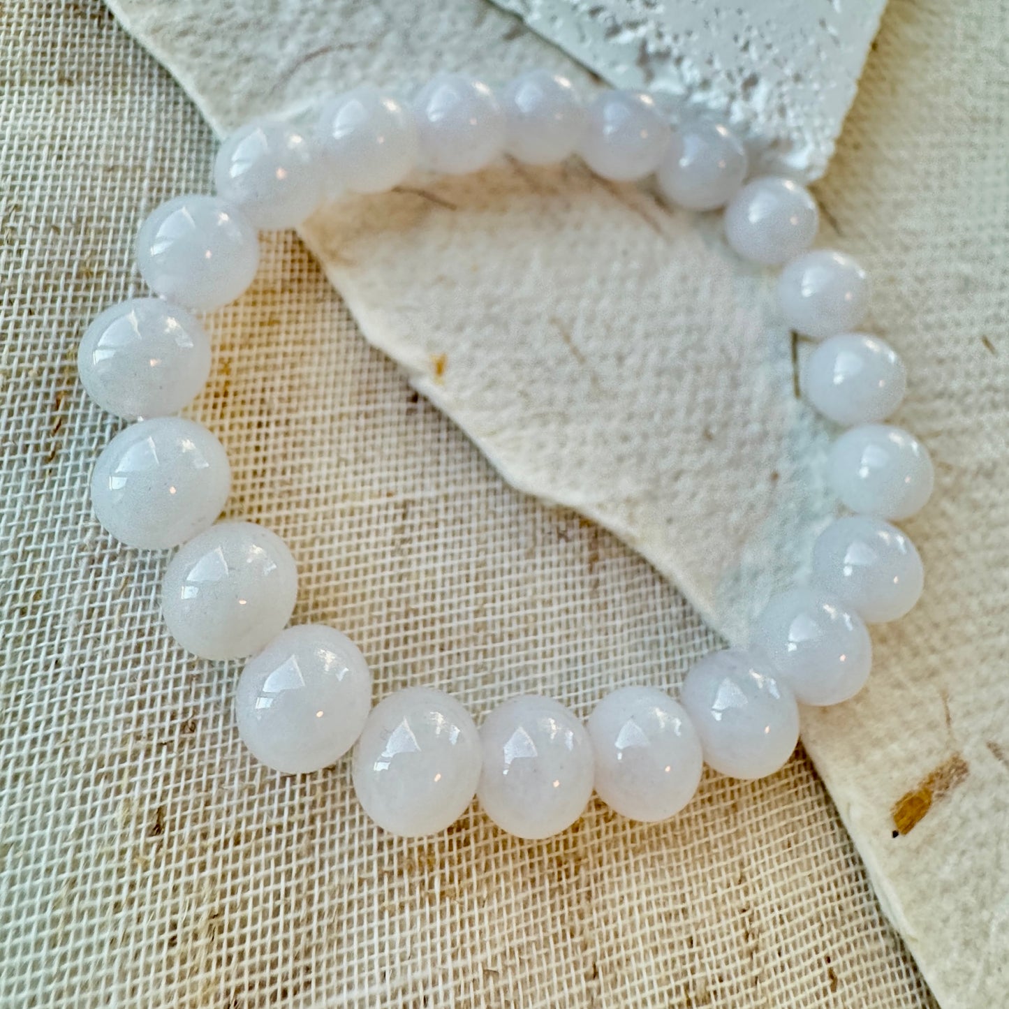 Icy White Fine Jadeite Beads Bracelet (c.10mm+)