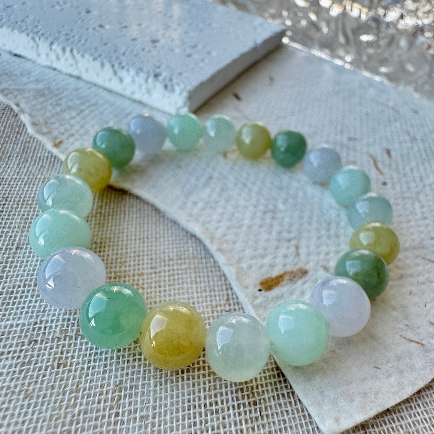 Multi-color Fine Jadeite Beads Bracelet (c.9mm+)