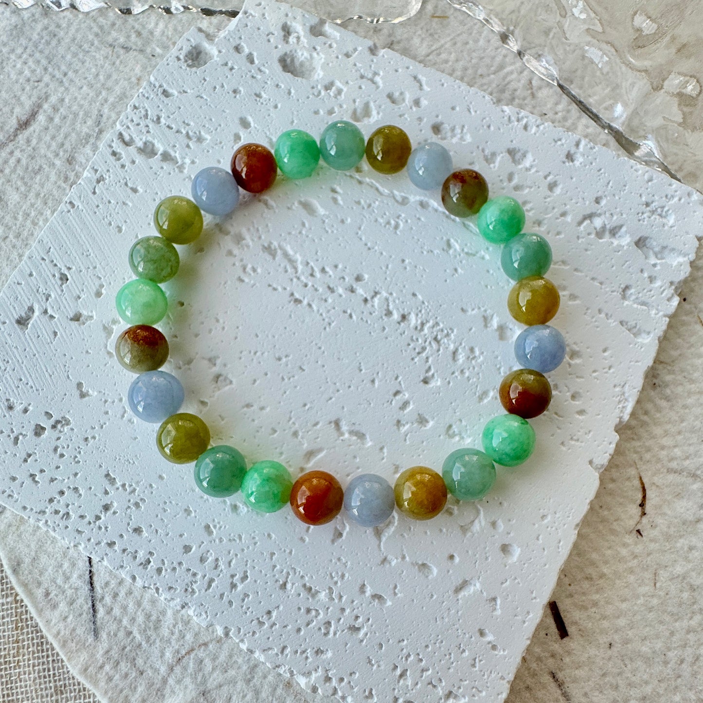 Multi-color Fine Jadeite Beads Bracelet (c.6mm+)