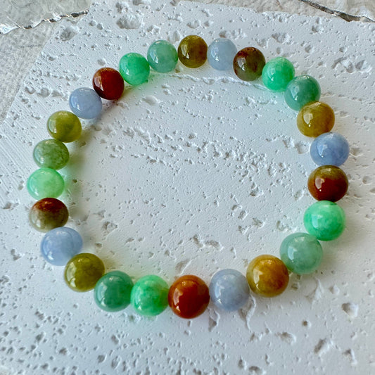 Multi-color Fine Jadeite Beads Bracelet (c.6mm+)