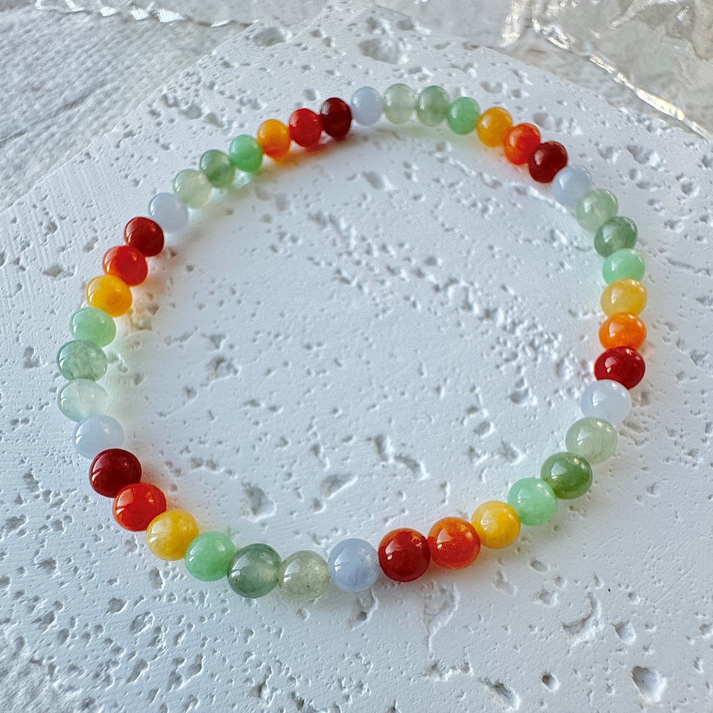 Rainbow Color Fine Jadeite Beads Bracelet (c.4mm+)