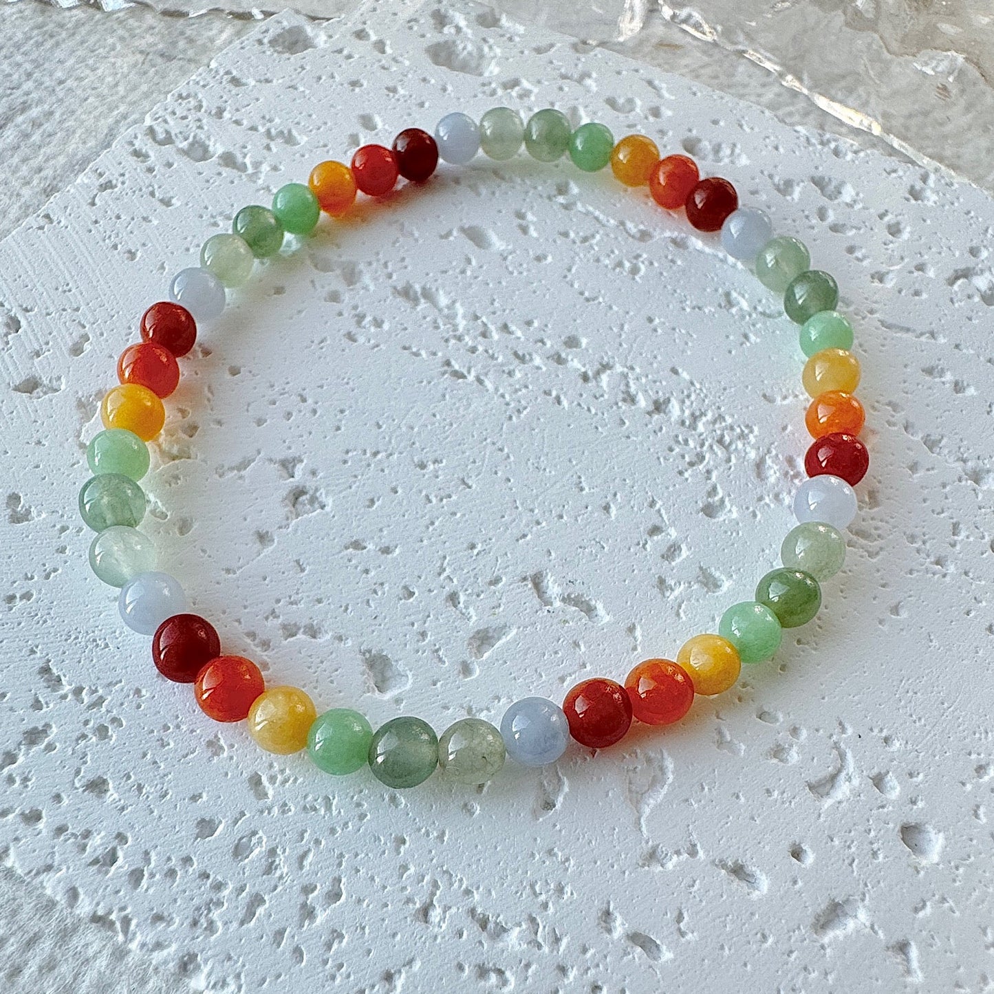 Rainbow Color Fine Jadeite Beads Bracelet (c.4mm+)