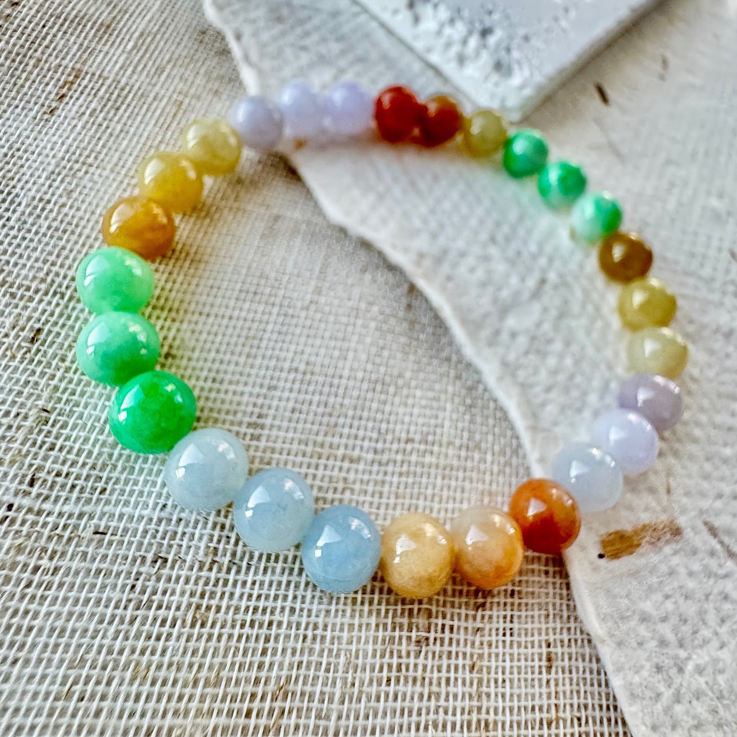 Rainbow Color Fine Jadeite Beads Bracelet (c.6mm+)