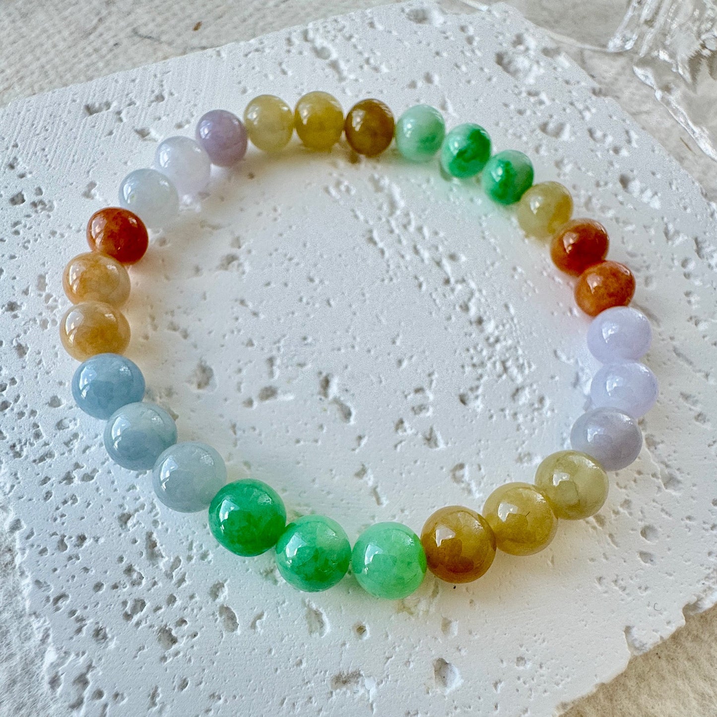 Rainbow Color Fine Jadeite Beads Bracelet (c.6mm+)